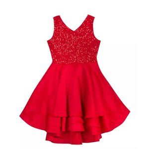 Girls Tiered Skirt Dress with Sequin Bodice  Red Color Size 7 NWT